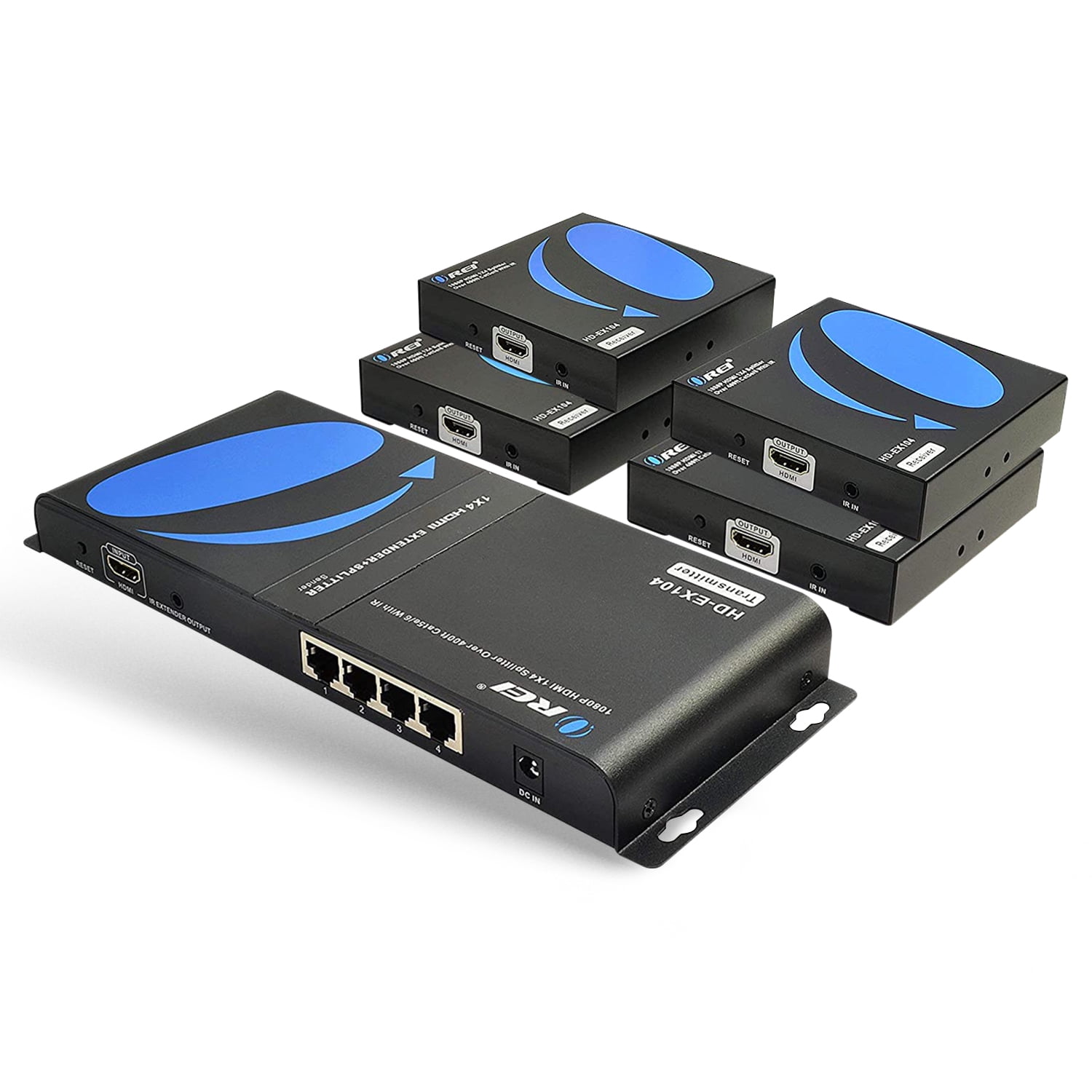 1080P 1x4 HDMI Extender Splitter by OREI Balun Multiple Over Single Cable  CAT5e/6/7 Full HD with IR & EDID Management - Up to 400 Ft - Low Latency -  Full Support 