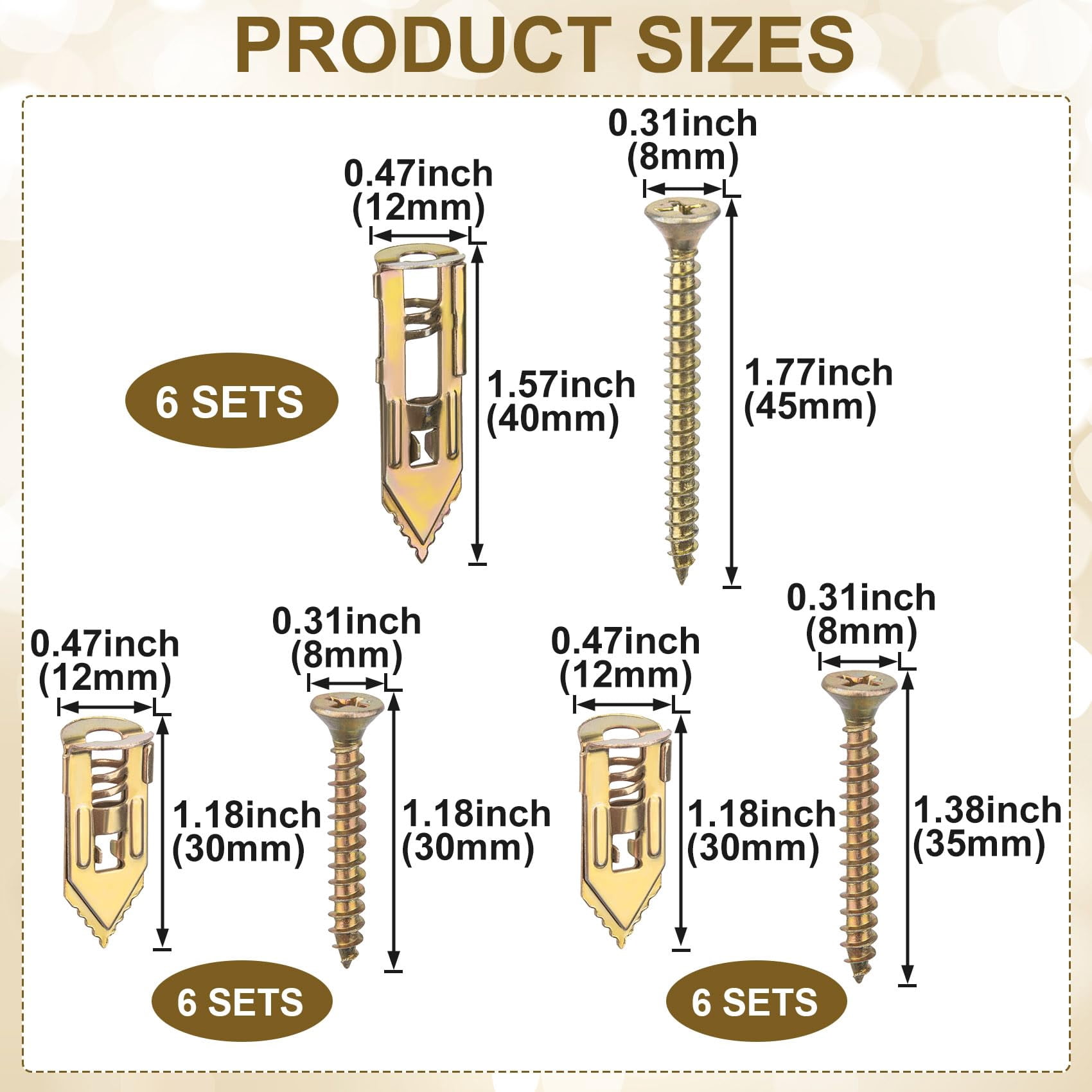 36PCS Self-Drilling Drywall Anchors, Zinc Plated Steel Screws and Anchors Kit Heavy Duty, No Drill or Holes in Wall, for Garden Statues, Patio Furniture, TV, Shelf Straps, Cabinets - 3 Sizes