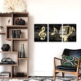 thumbnail image 2 of 3 Piece Music Canvas Wall Art Black Gold Microphone and Musical Note Picture Paintings Giclee Print Modern Home Studio Bedroom Living Room Decor Stretched Ready to Hang, 2 of 6
