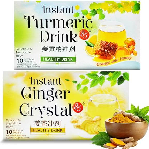 Instant Turmeric Drink & Instant Ginger Crystal Drink Combo Pack | 20 Sachets Total | Orange & Honey Flavor | Warming, Refreshing Herbal Beverages
