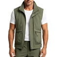 thumbnail image 3 of Atkumj Men Fishing Vest Fashion Multi‑Functional Stand Collar Zip Up Drawstring Hem Oversized Vests Casual Solid Color Loose Mens Outerwear Vests for Outdoor Activity M, 3 of 8