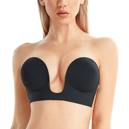 

KUMAYES Strapless Sticky Push Up Bra for Women with Nipple Covers Push Up Sticky Backless Adhesive Invisible Bra