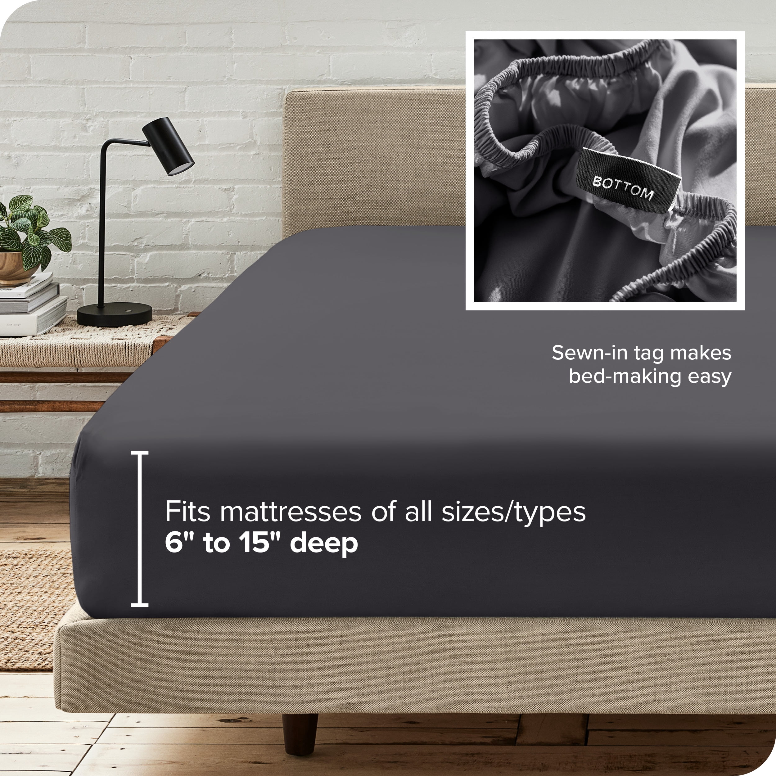 Bare Home Luxury 1800 Collection Fitted Sheet, Ultra-Soft, Deep Pocket, Queen, Forged Iron Gray