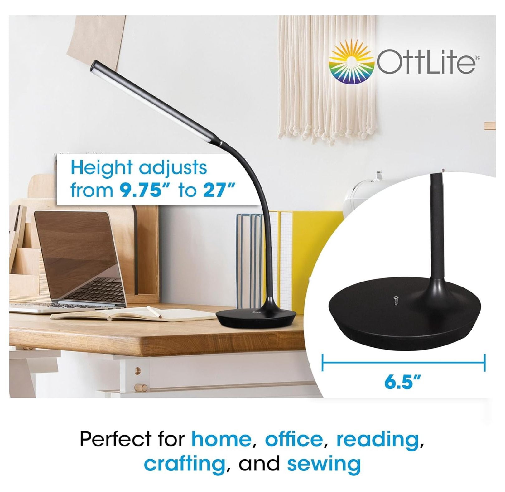 Extended Reach LED Desk Lamp, Black