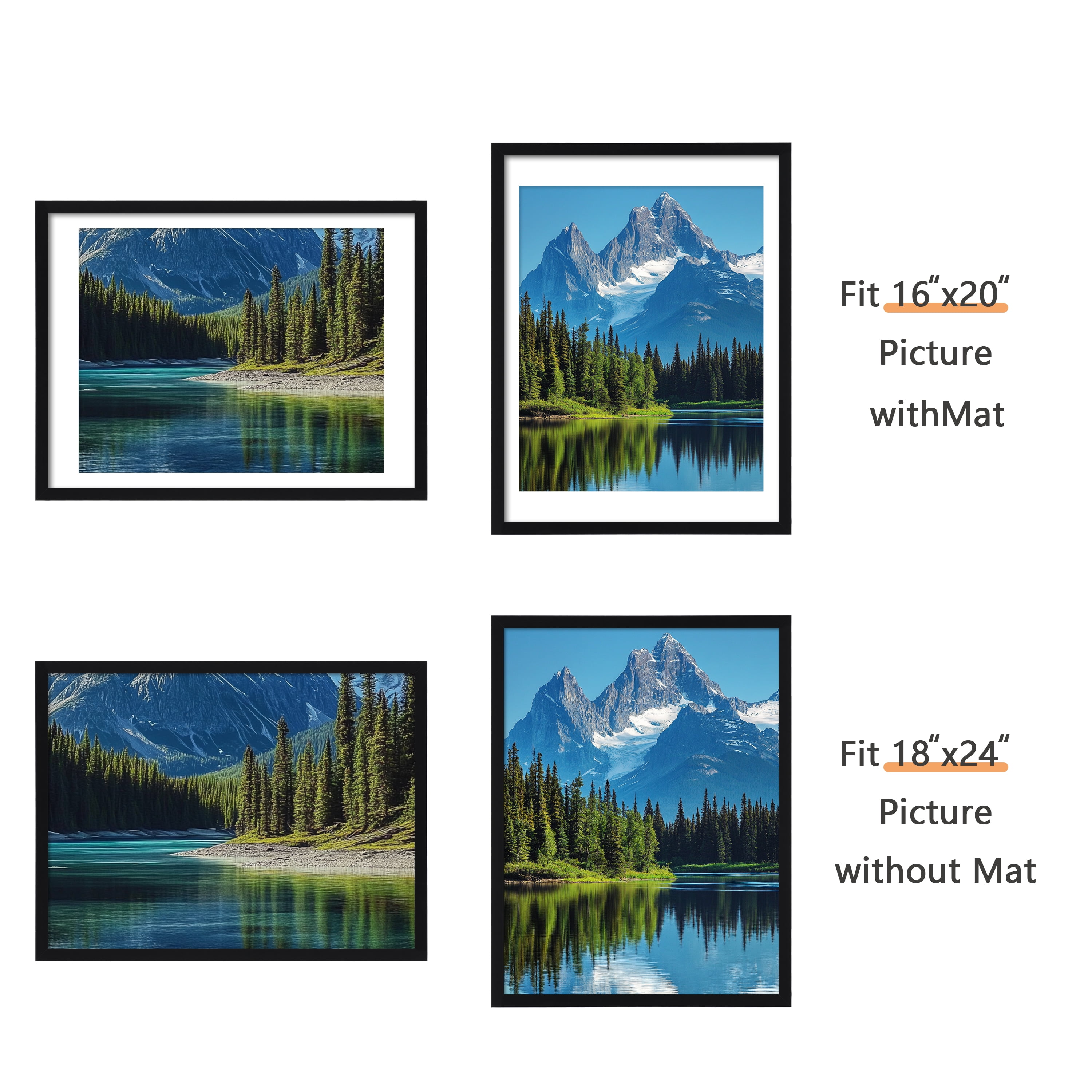 Postrame 18x24 Picture Frame, Black Poster Frame Display Pictures 16x20 with Mat or 18 x 24 Without Mat