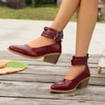 thumbnail image 5 of GERsome Women's Low Block Heels Closed Pointy Toe Ankle Buckle Chunky Heels Pumps Casual Wedding Dress Shoes, Wine Size 6, 5 of 9
