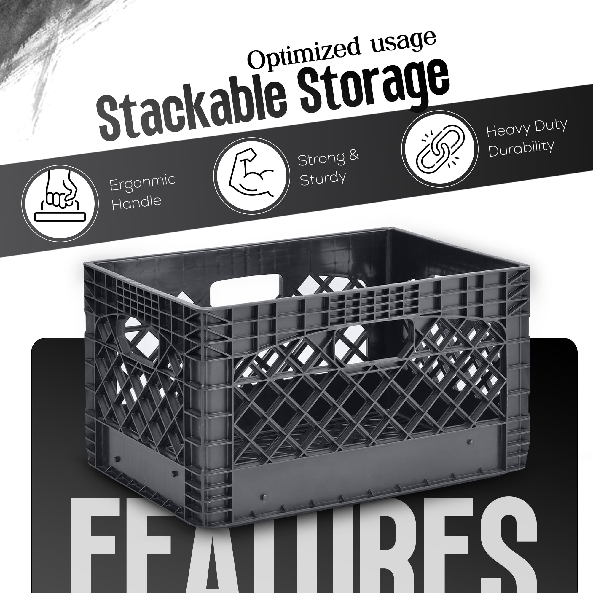 Juggernaut Storage 24QT Plastic Heavy-Duty Milk Crate, Black