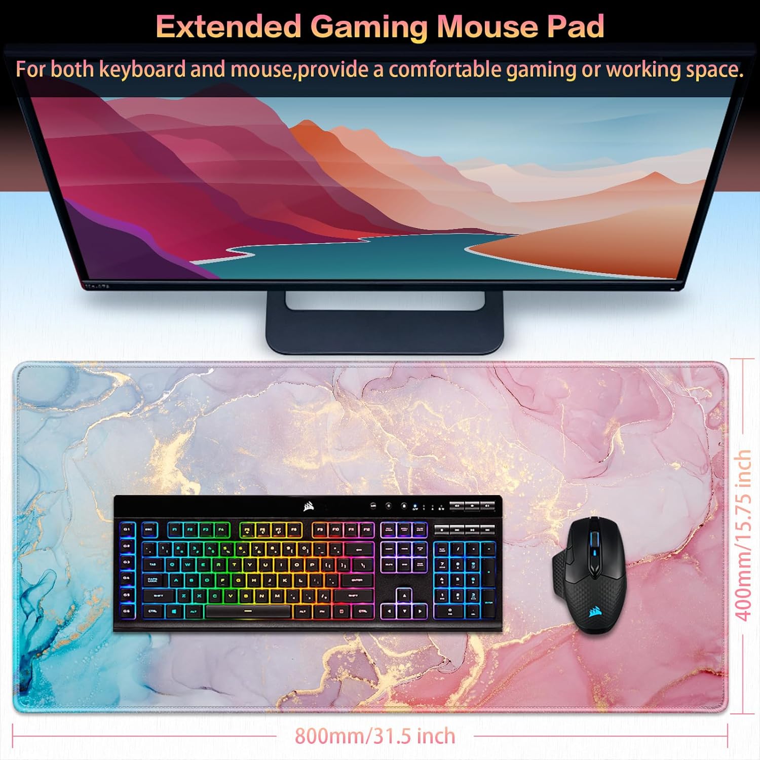 Gaming Mouse Pad, Large Mouse Pad for Desk, 31.5x15.7inch Mouse Pad for Home Office Gaming Work