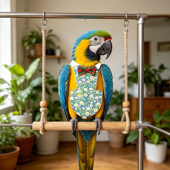 Parrot Harness and Leash, Pet Bird Harness with Leash, For Lovebird Conure Cockatiel Macaw(Green Floral)-XL
