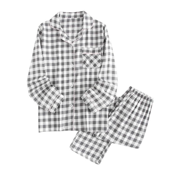 Diufon Womens Lounge Set Long Sleeve Shirs Elastic Waist Pants Plaid Printed Pajama Sets