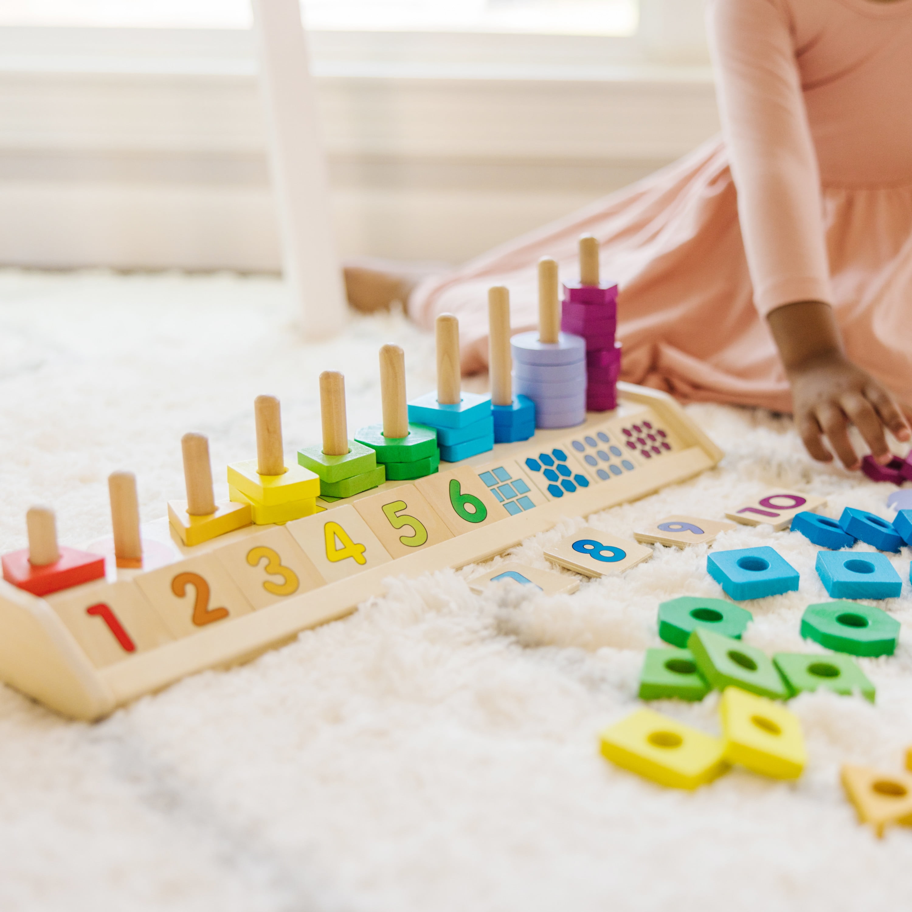 Melissa & Doug Wooden Counting Shapes Stacker, 66 Pieces 