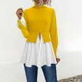 thumbnail image 2 of Long Sleeve Turtleneck Shirts for Women Peplum Hem Casual T-Shirt Fashion Fall Casual Loose Fit Patchwork Blouses (Yellow S), 2 of 6