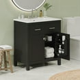 thumbnail image 2 of 30"W Modern Bathroom Vanity with Ceramic Sink & Soft-Close Doors, U-Shaped Adjustable Shelf, Solid Wood Frame & MDF Construction, Black, 2 of 9