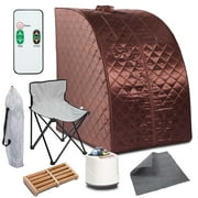2L Far Infrared Sauna, One Person at Home Portable Full Body SPA Tent with Heating Foot Pad and Portable Chair-Brown
