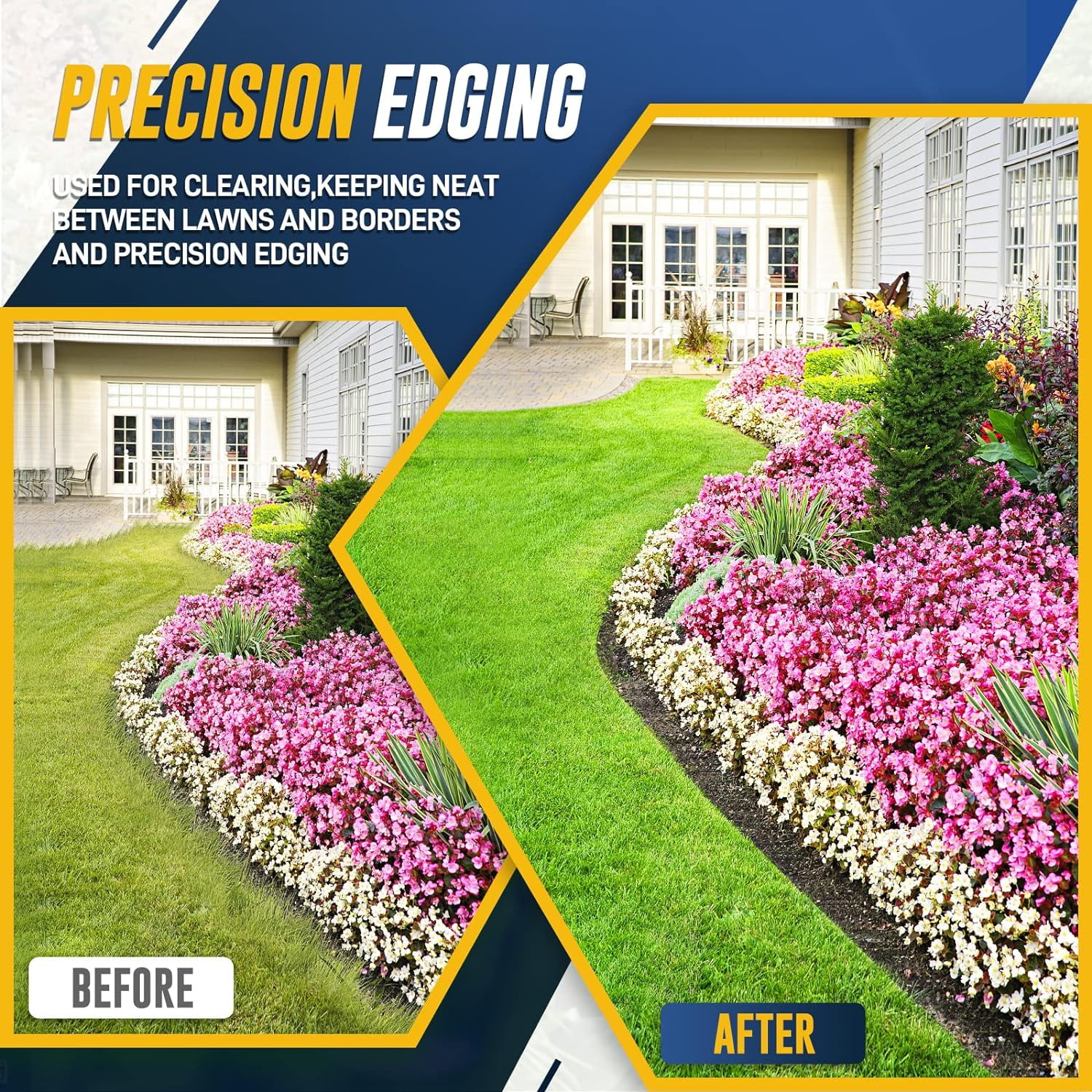 Hermsche Manual Edger Lawn Tool Half Moon Lawn Edger with T-Grip Sidewalk Lawn Grass Long Handled Step Edger Stainless Steel Manual Trimming Shovel,38.2inch.