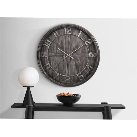 JERFIT 30 Inch Large Round Wall Clock with Silent Non-Ticking Quartz Movement, Oversized Brown Rustic Vintage Style for Living Room Kitchen Decor