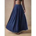 thumbnail image 6 of Womens Low Waist Extra Long Pleated Denim Skirt Blue, 6 of 9