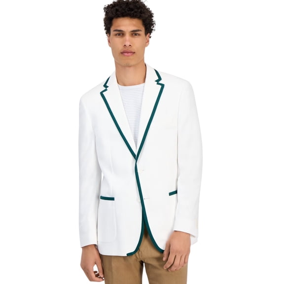 Tommy Hilfiger Mens Modern fit Sport Coat Blazer 44 L White Solid Black Tipped