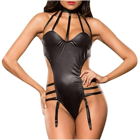 

Women Fashion Sexy Sling Artificial Leather Underwear Bodysuit Lingerie
