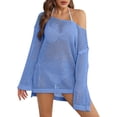thumbnail image 2 of Womens Oversized Tshirts Hollow Out Breathable Long Sleeve Knitted Cover Top Summer Shirts for Women Blue M, 2 of 5