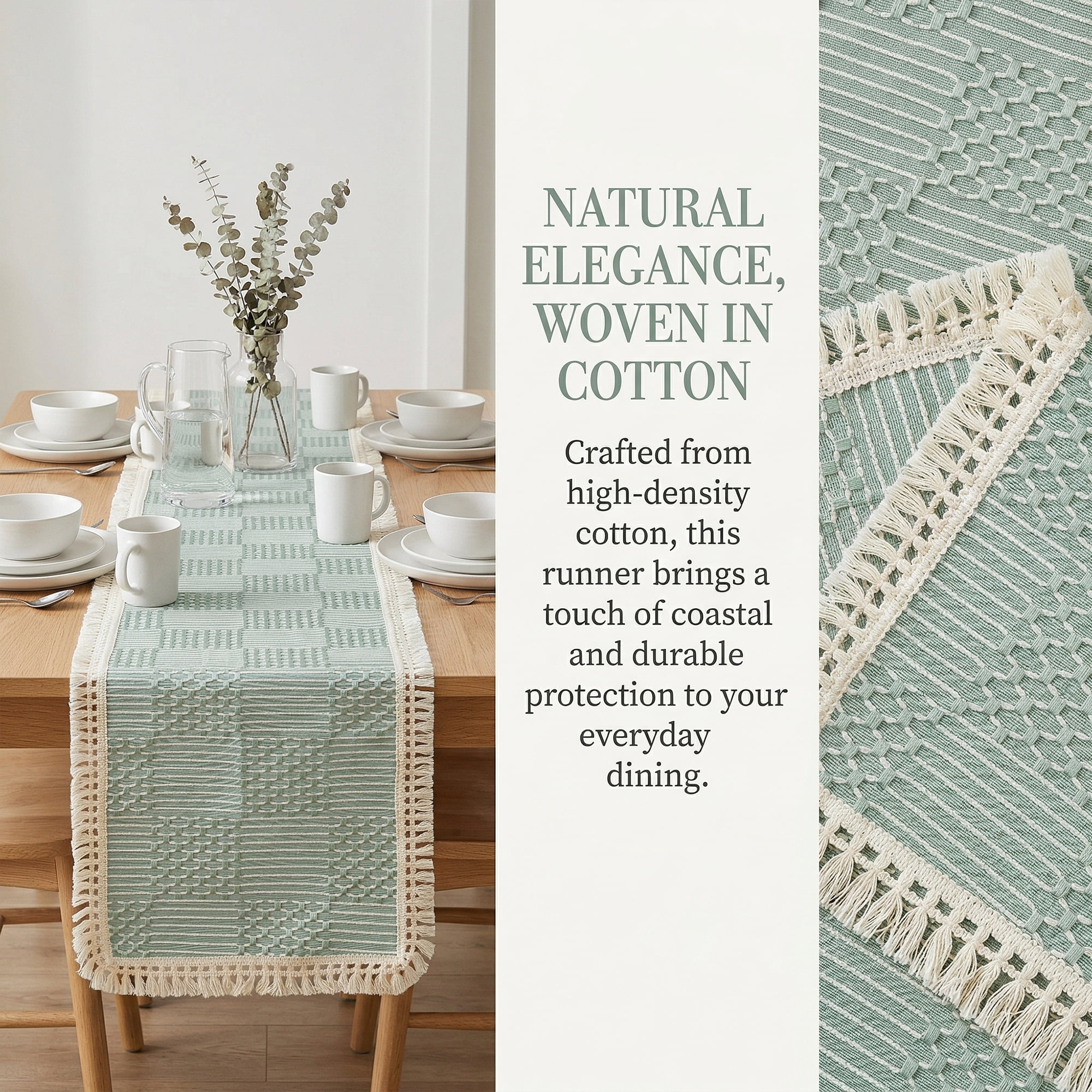 Unique Bargains Birthday Decorations Tassel Kitchen Table Runner Green 13x78.7in