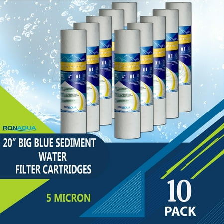 

Sediment Water Filter Cartridge by Ronaqua 20 x 2.5 Four Layers of Filtration Removes Sand Dirt Silt Rust made from Polypropylene (10 Pack 5 Micron)