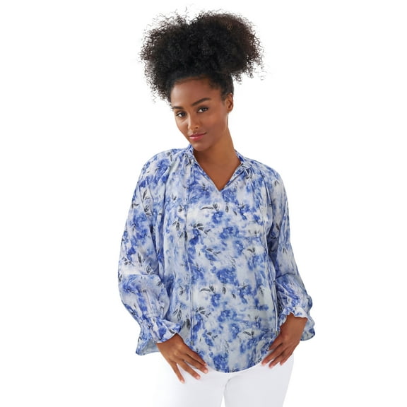 Ellos Plus Size Keyhole Ruffle Trim Blouse