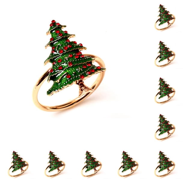 Cateissary Anillo de servilleta de acero inoxidable de Navidad Titulares de pañuelos de papel portátiles de Navidad Banquete de comedor Decoración Árbol verde 10piezas Cateissary CBP163696