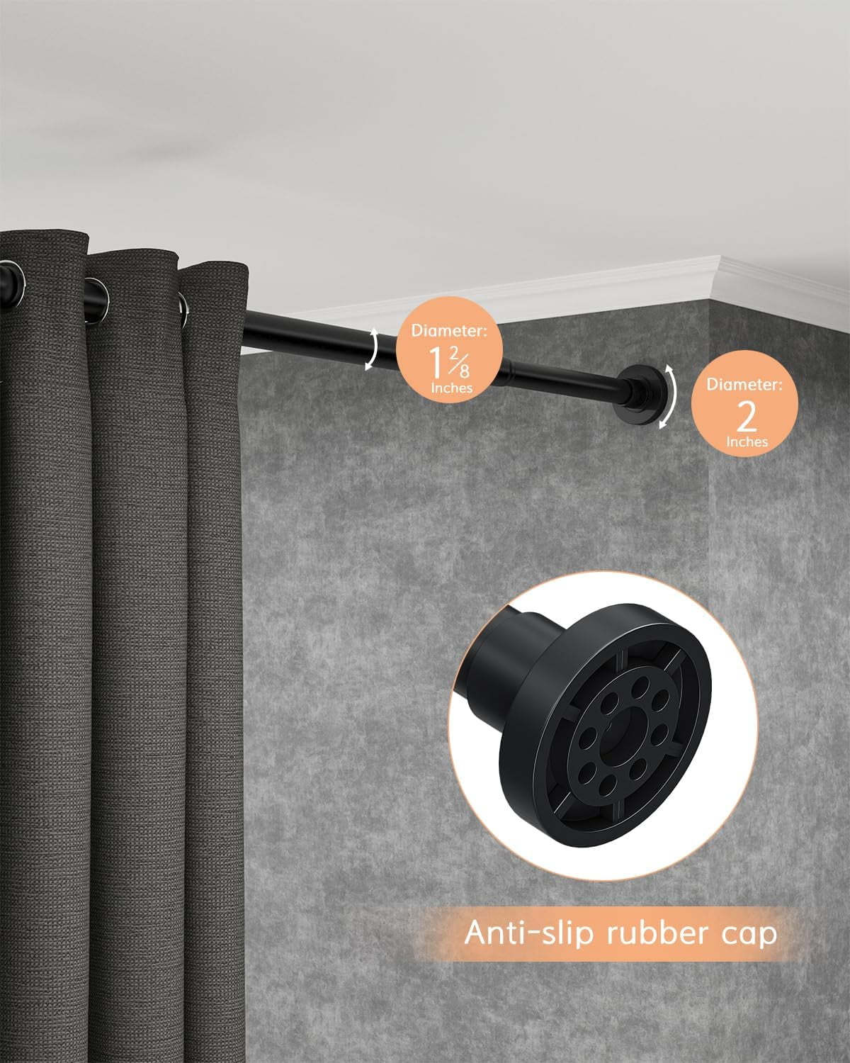 Adjustable tension curtain rods no drilling, heavy duty 66 to 120 inches, black, for patio, bedroom, living room, outdoor curtains, window treatments