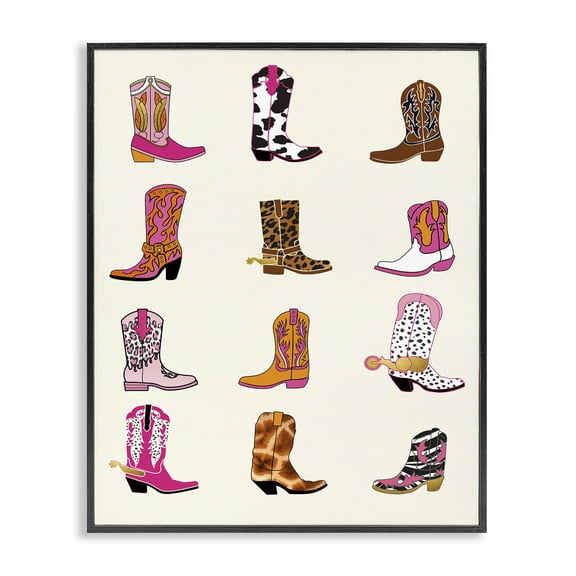 Stupell Industries Bright Cowboy Boots & Spurs Fashion Painting Black Framed Art Print Wall Art, 11 x 14