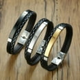 thumbnail image 4 of Leather Bracelet Stainless Steel Wristband for Men Boys Charm Cuff Bangle Personality Bracelets, 4 of 10