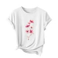 thumbnail image 2 of Zunfeo Summer Cotton Tops for Women 2025 Short Sleeve Floral Tops Casual Crew Neck Basic Graphic T Shirts New Arrivals White L, 2 of 4