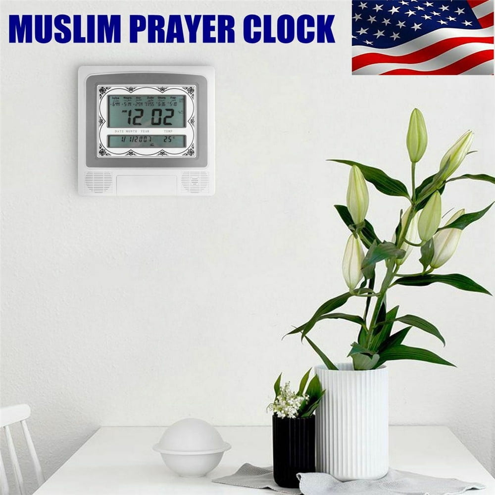 Lngoor LCD Automatic Digital Islamic Azan Muslim Prayer Alarm Wall & Table Home Clock islamic clock with Temperature Display, Hijri and Gregorian Calendars