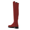 thumbnail image 4 of YDN Women Stretchy Pull On Round Toe Flats Knee High Boots Bi-Material Low Block Heel Long Boots Office Formal Shoes Size 7.5 Red, 4 of 4