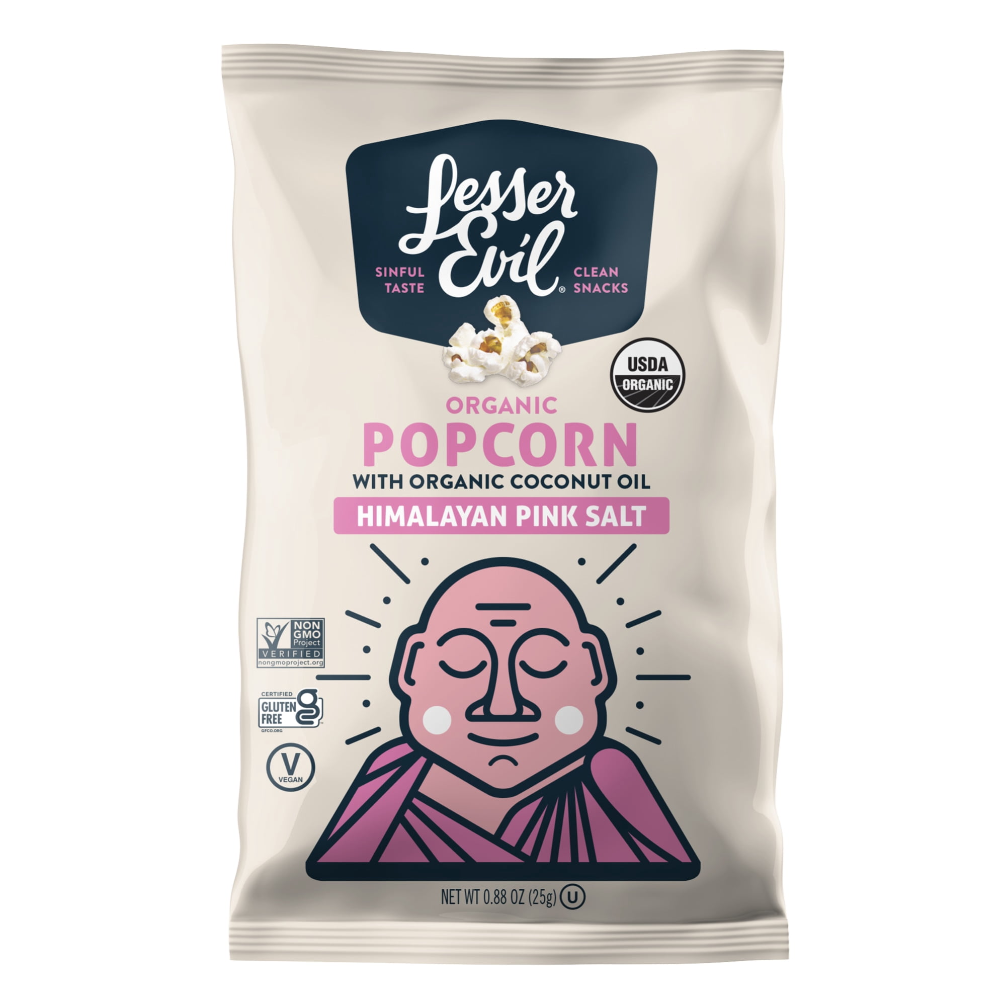 Lesser Evil Popcorn, Himalayan Pink, 0.88 Oz, Pack Of 18