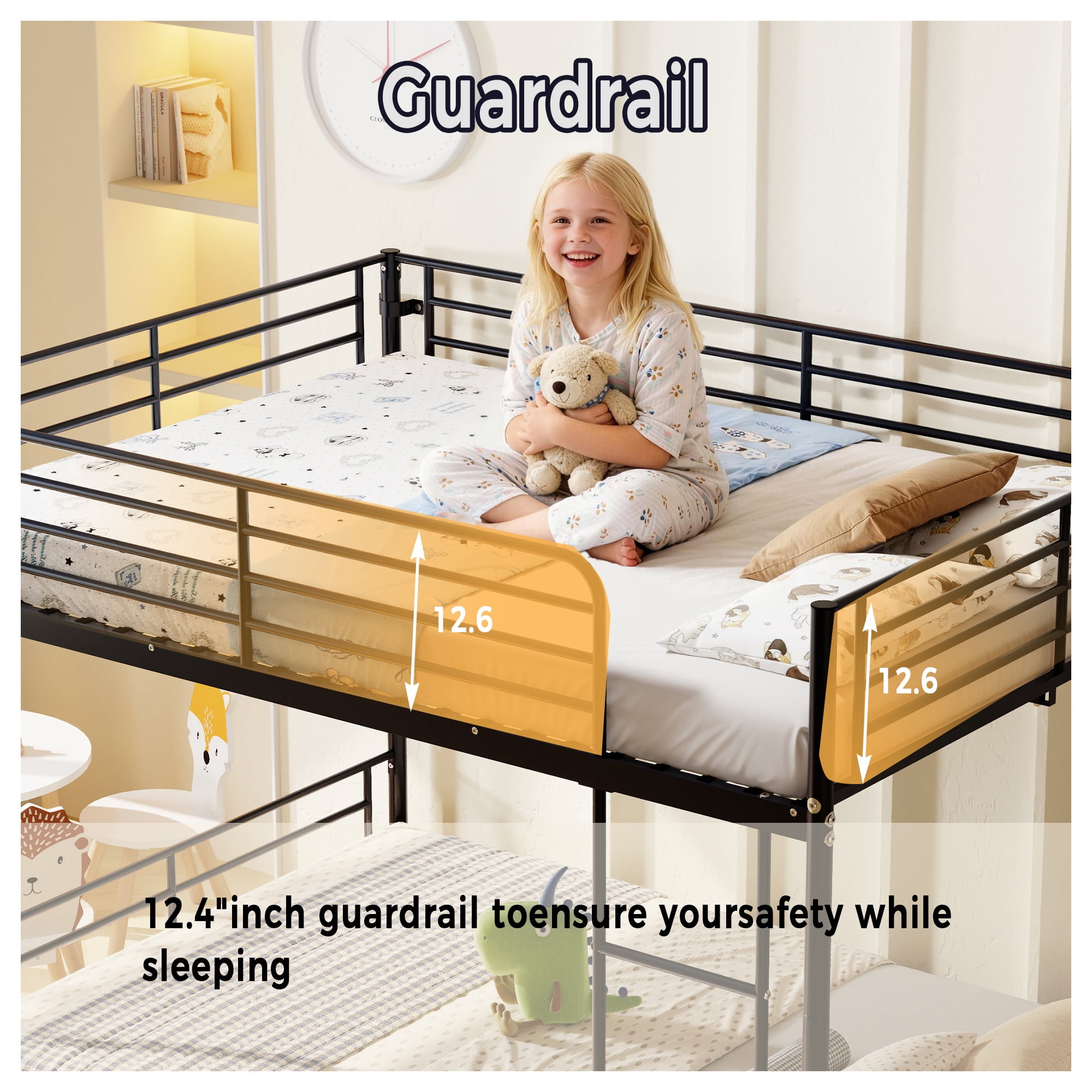 MAYEERTY Full Over Full Metal Bunk Bed, Heavy Duty Frame with LED Lights, USB Ports and Storage Drawer for Kids Adults Room, Black