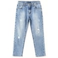 thumbnail image 1 of KIDSCOOL SPACE Kids Ripped Holes Fashion Elastic Band Inside Slim Jeans,Blue,13-14 Years, 1 of 6