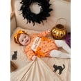 thumbnail image 4 of RUINIXCW Newborn Baby Girls Halloween Outfit Gingham Plaid Bubble Romper Long Sleeve Ghost Witch Hat Pumpkin Print Smocked Bodysuit Playsuit with Headband, 4 of 9