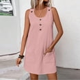 thumbnail image 4 of Sevevn Women's Summer Sleeveless Shift Dress Casual Scoop Neck Button Front Mini Dress with Pockets Pink M, 4 of 9