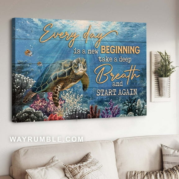 Kna Prints - Sea Turtle, Lively Ocean, Watercolor Coral Reef, Every Day Is A New Beginning - Jesus Landscape Poster Prints, Home Decor Wall Art, UNFRAMED-8x12