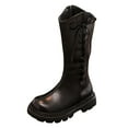 thumbnail image 6 of Girl's Knee High Winter Boots Side Strappy Zipper Fashion Tall Riding Boots High Top Waterproof Leather Lug Sole Booties Black 13.5 Little Kids, 6 of 6