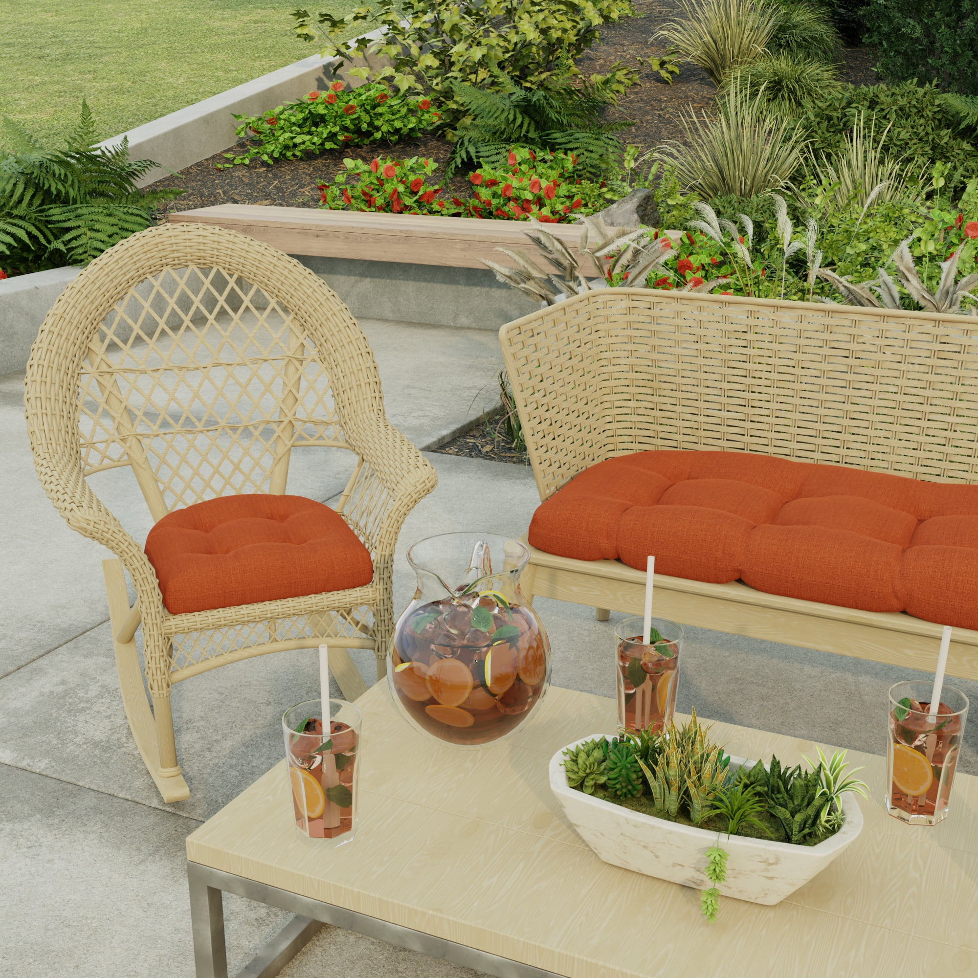 Jordan Manufacturing 19" x 19" McHusk Brick Red Crosshatch Square Tufted Contoured Crosshatch Outdoor Wicker Seat Cushion (2 Pack)