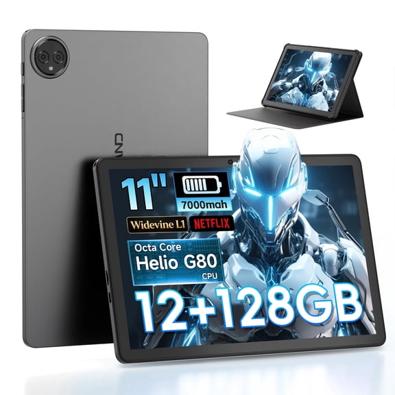 11" Android Tablet, MTK Helio G80 Octa-Core 12GB Ram 128GB Rom Tablet Computer, 7500mAh Battery, Dual Camera, Widevine L1, Gray Student Android Tablet
