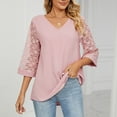 thumbnail image 5 of HAiming Womens Lace 3/4 Sleeve Shirts Trendy Solid Color V Neck Tunic Tops Summer Loose Casual Dressy Basic Blouses, 5 of 8