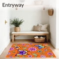 thumbnail image 3 of ODIKA 4'x6' Machine Washable Non-Slip Area Rug, Magical Garden Floral Decorative High Traffic Rug with Pad, Orange, 655706, 3 of 8