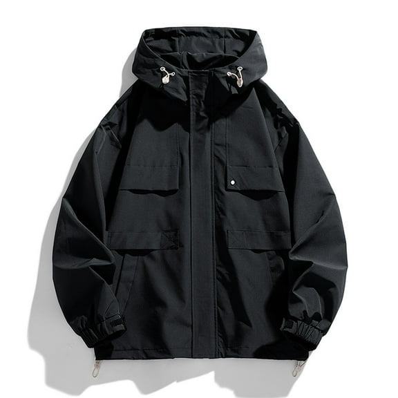 Maoxin Men's Jacket Men's Casual Loose Fitting Workwear Long Sleeved Hooded Jacket Long Sleeve Hooded Casual Outwear Jackets Jackets for Men , Black , 6XL