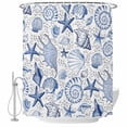 thumbnail image 2 of Shower Curtains for Bathroom, Navy Blue Coastal Waterproof Fabric Shower Curtain, Nautical Ocean Shell Starfish Sea Decorative Bathroom Curtain for Bathtub, 66"x72", No Hooks Included, 2 of 9