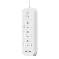 Belkin 12-Outlet Surge Protector Power Strip w/ 12 AC Outlets, 1 USB-C Port, & 2 USB-A Ports, 6ft Cable, Overload and Overvoltage Protection, and On/Off Power Switch - 4,000 Joules of Protection