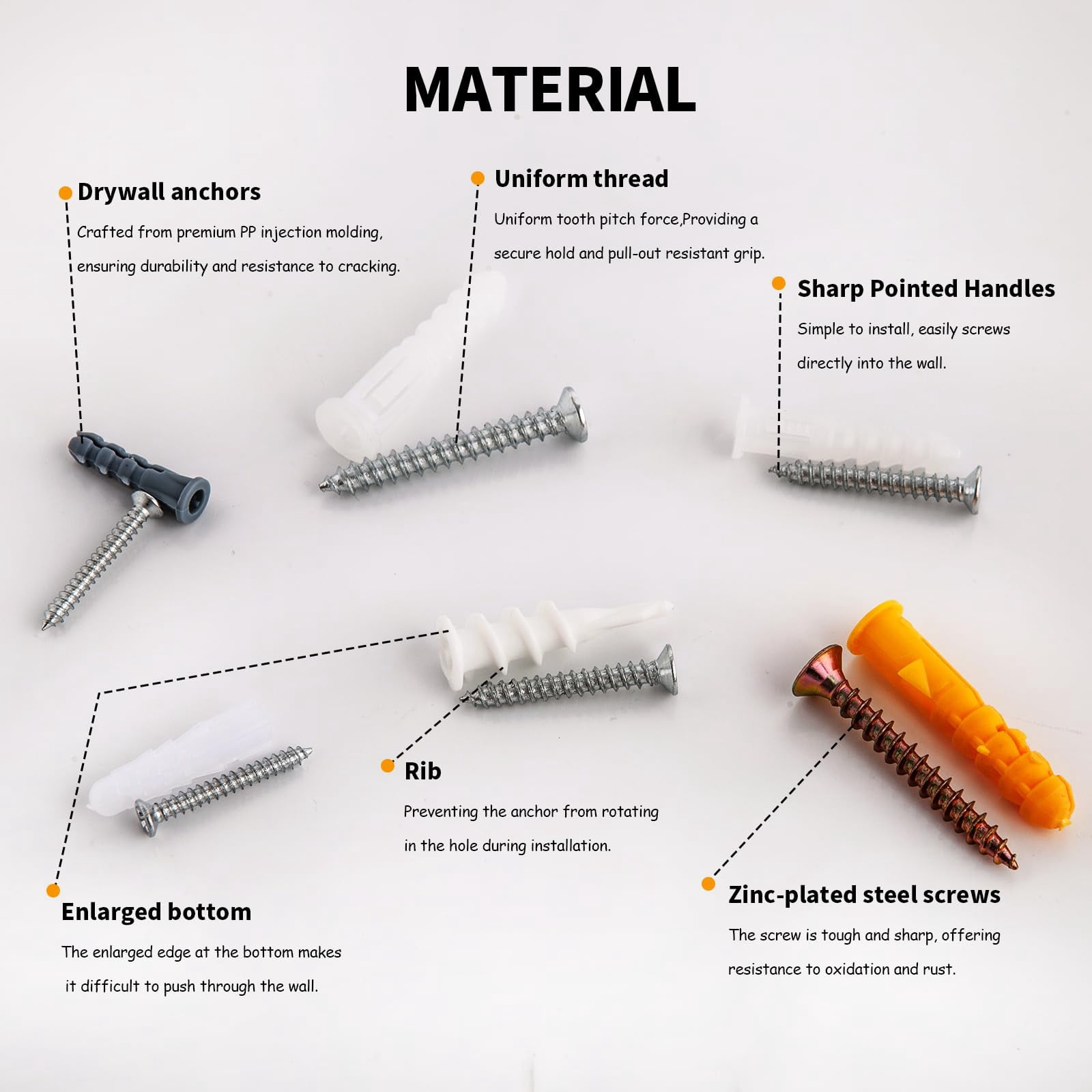 352pcs Self-Drilling Drywall Anchors and Screws Kit, 9 Different Assorted Size, Include Nylon Plastic Wall Anchors,Galvanized Steel Anchors, Screws, Hollow Door Anchors, Holds Up to 75lbs