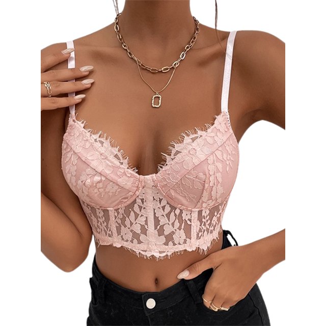 VISgogo Mujeres Encaje Verano Crop Tops, See Through Sweetheart Neckline Floral Surface Mesh Camisole VISgogo moda